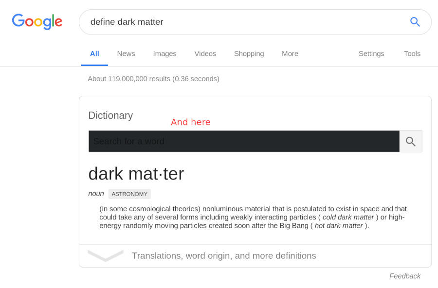 Google dictionary form on dark theme